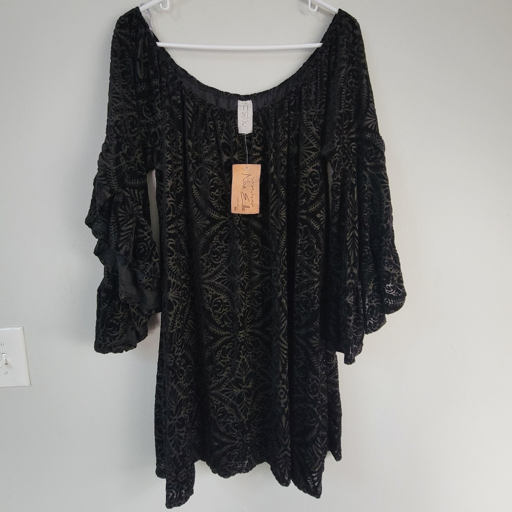 NWT Noa Elle Black Burnout Dress Women's Size M Whimsygoth Western Coachella